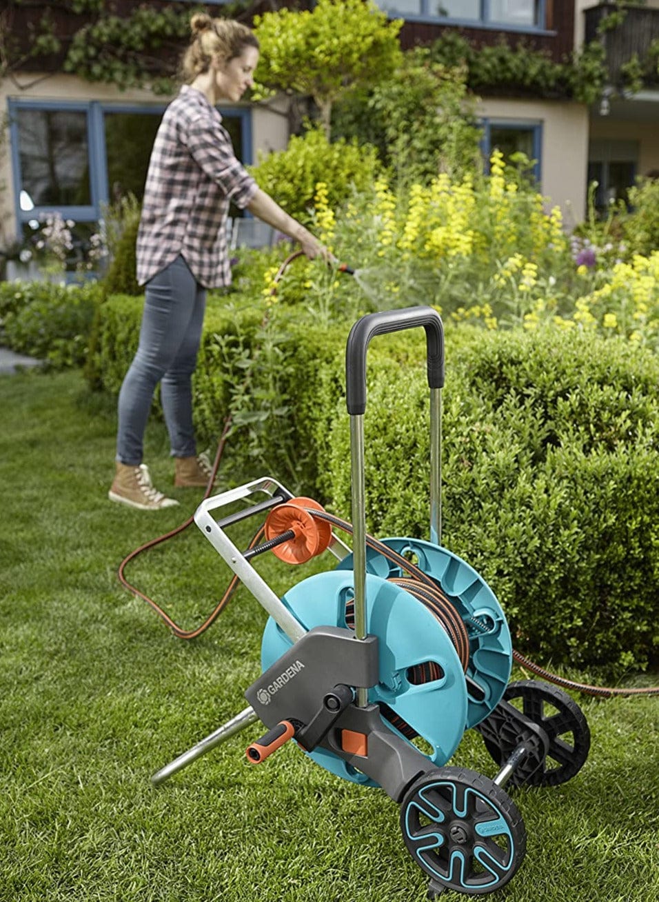 Hose Cart with Easy Hose Guide, Including 65 ft ½” Hose