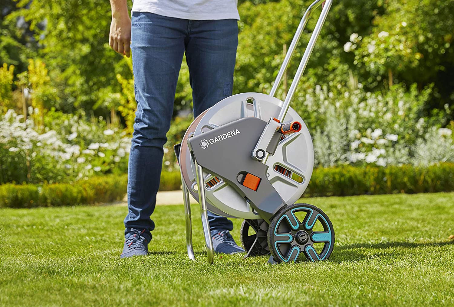 Metal Hose Cart with Easy Hose Guide, Including 82 ft ½” Hose